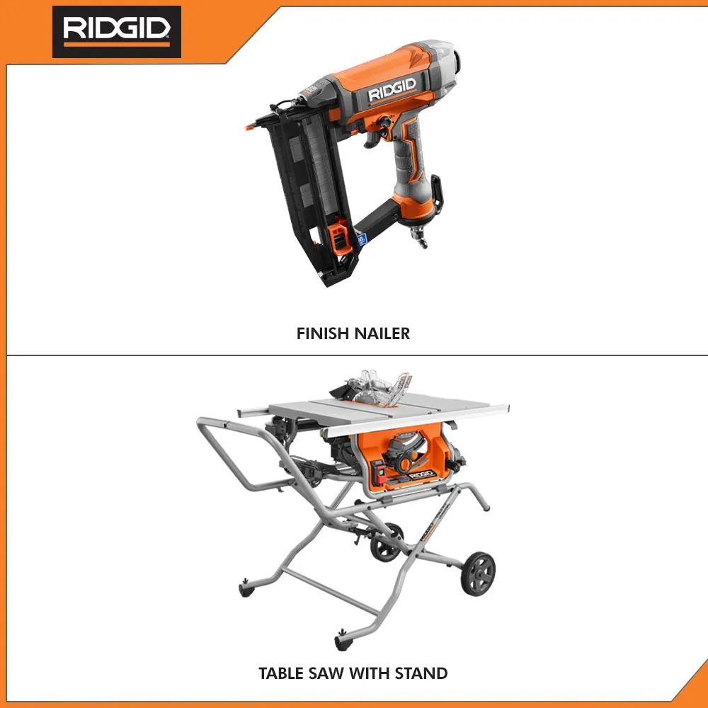 10 in. Pro Jobsite Table Saw with Stand and 16-Gauge 2-1/2 in. Straight Finish Nailer