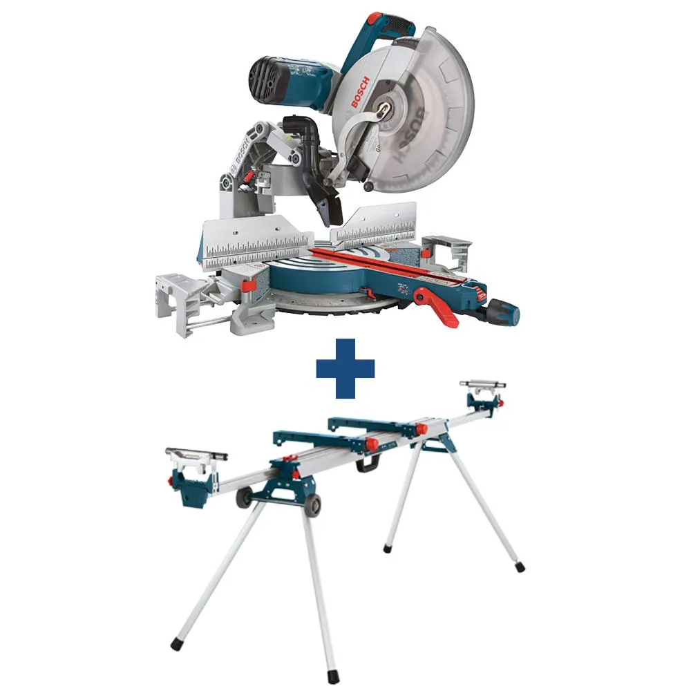 15 Amp 12 in. Corded Dual-Bevel Sliding Glide Miter Saw with 60 Tooth Saw Blade and Bonus 32-1/2 in. Portable Stand