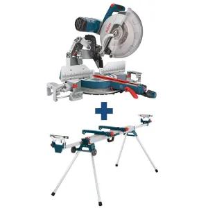 15 Amp 12 in. Corded Dual-Bevel Sliding Glide Miter Saw with 60 Tooth Saw Blade and Bonus 32-1/2 in. Portable Stand