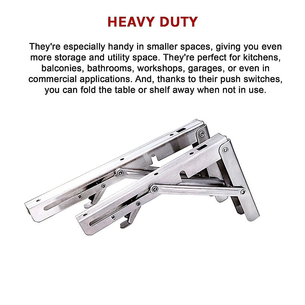 2x 20" Stainless Steel Folding Table Bracket Shelf | 50kg Load | Heavy Duty