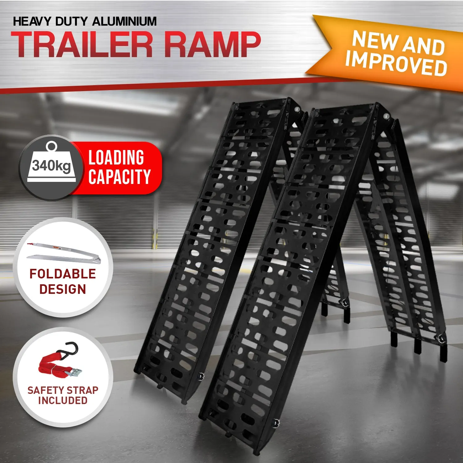 2x Foldable Aluminium ATV Loading Ramp | Color: Black | Rigg Brand