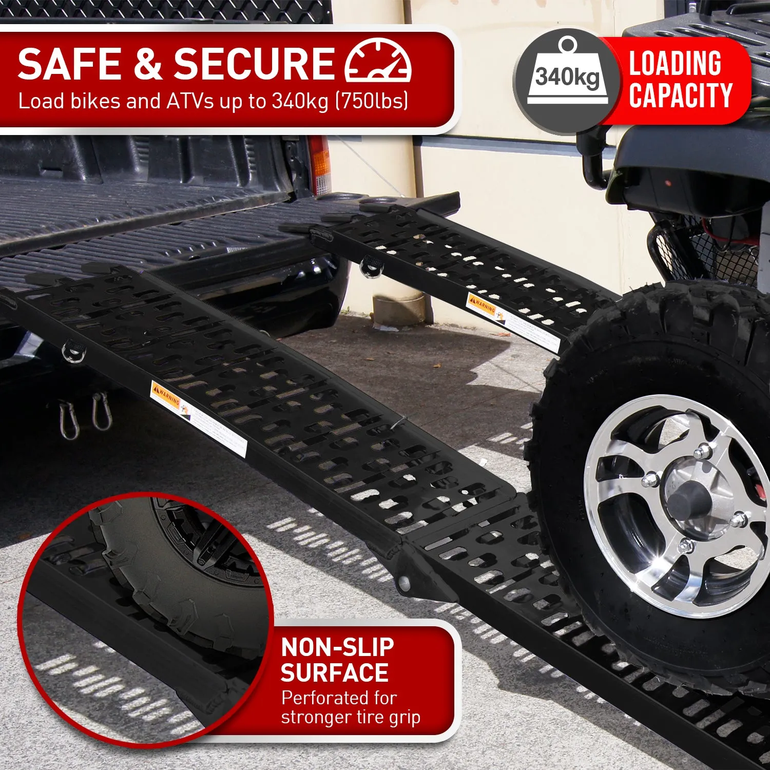 2x Foldable Aluminium ATV Loading Ramp | Color: Black | Rigg Brand