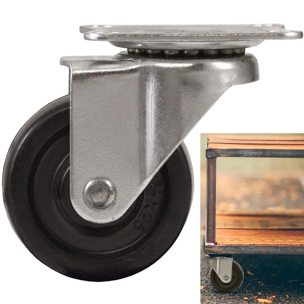 4 Pack 4 Inch Caster Wheels Swivel Plate On Black Rubber Wheels 145 lbs Capacity
