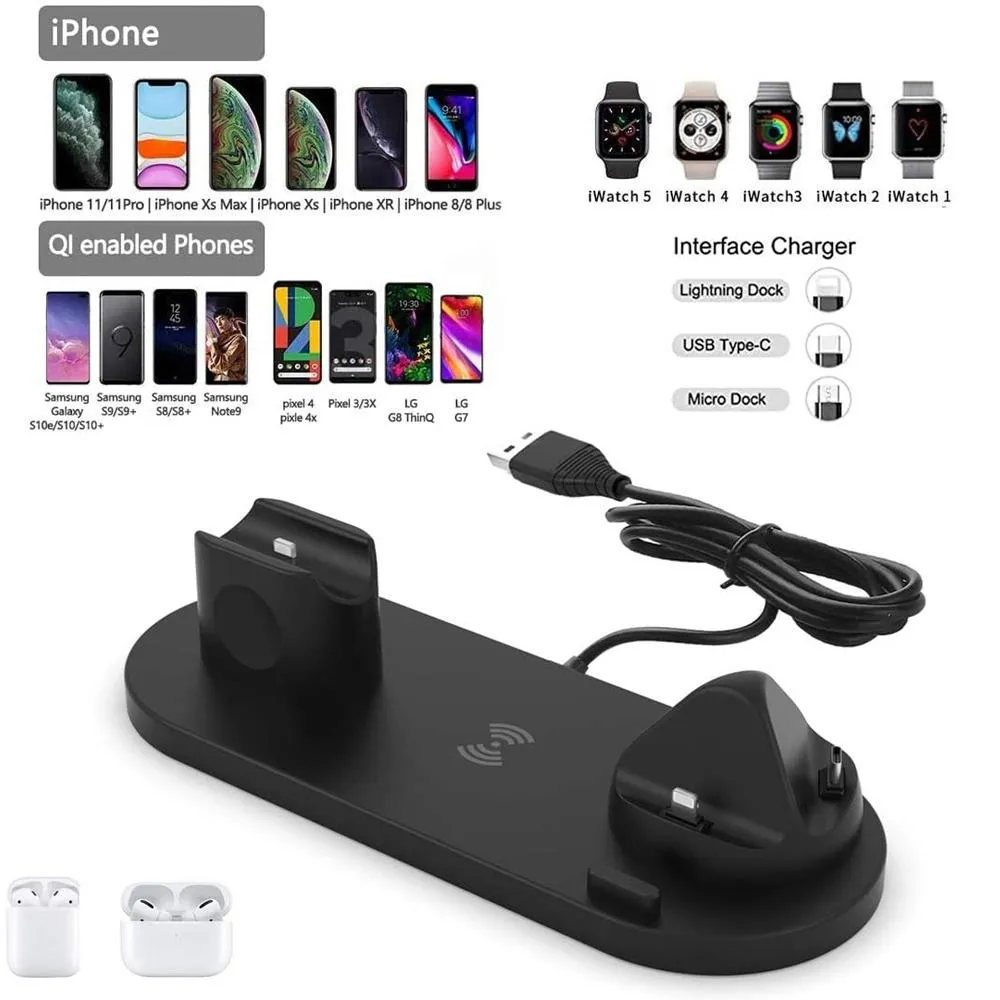 6 In 1 Wireless Charger For Iphone Apple Watch Airpods & Android
