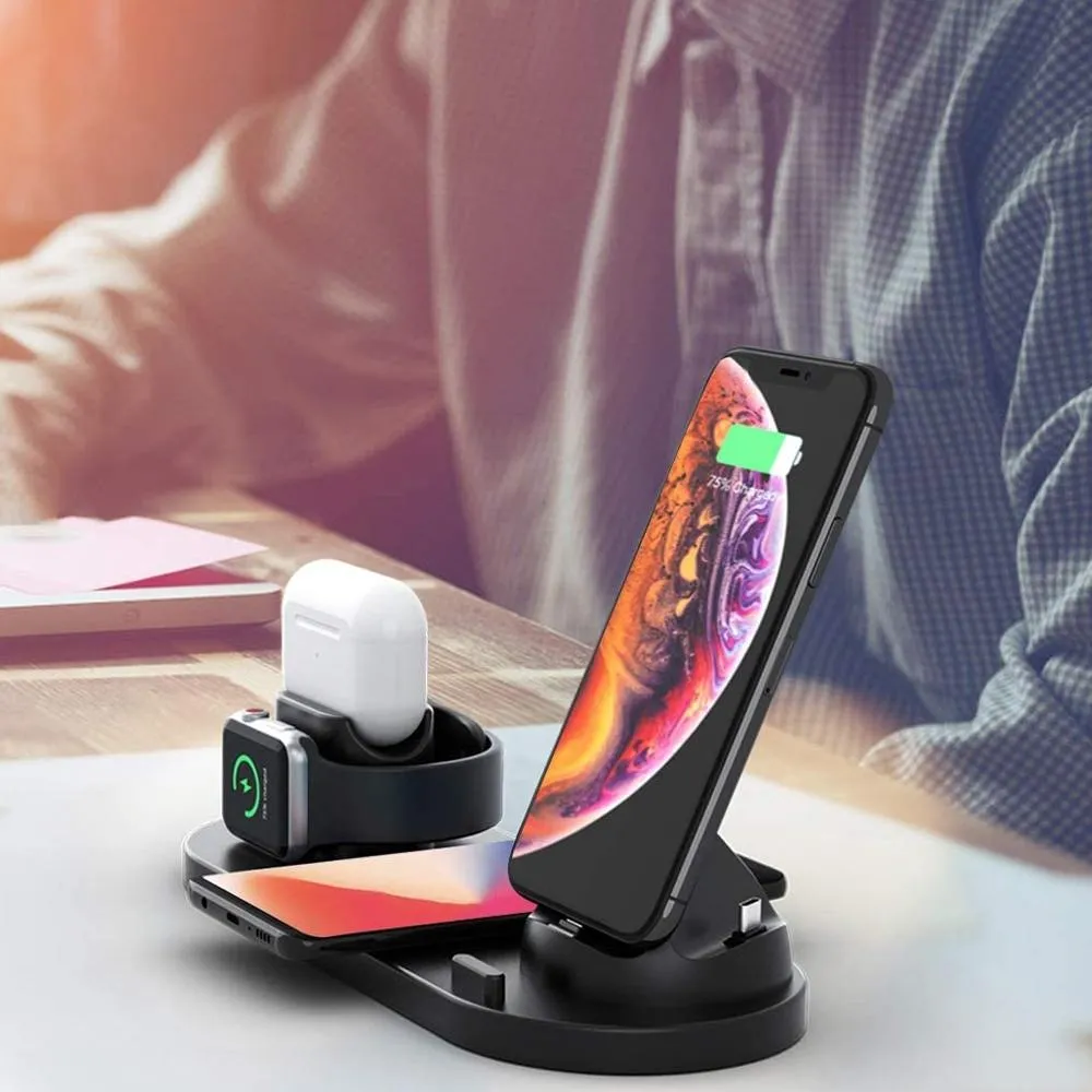 6 In 1 Wireless Charger For Iphone Apple Watch Airpods & Android