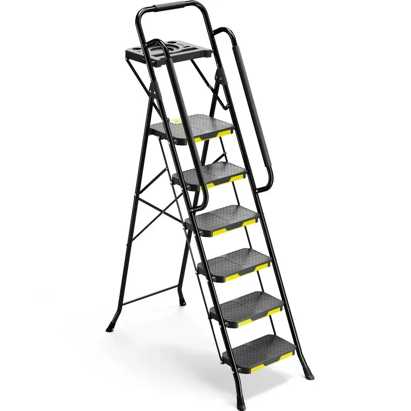 6-Step Heavy-Duty Folding Ladder with Handrails