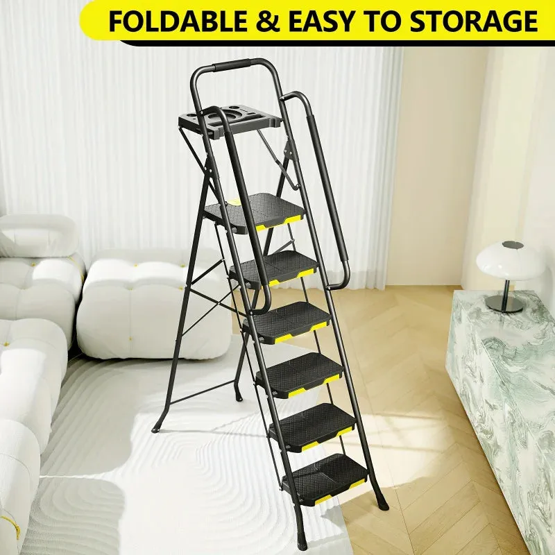 6-Step Heavy-Duty Folding Ladder with Handrails