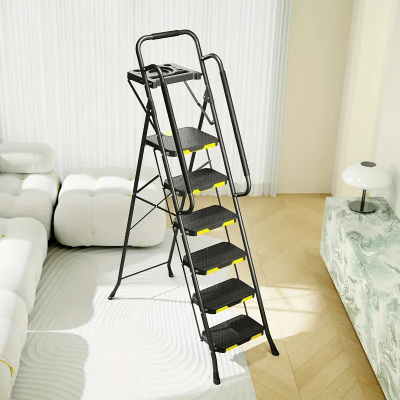 6-Step Heavy-Duty Folding Ladder with Handrails