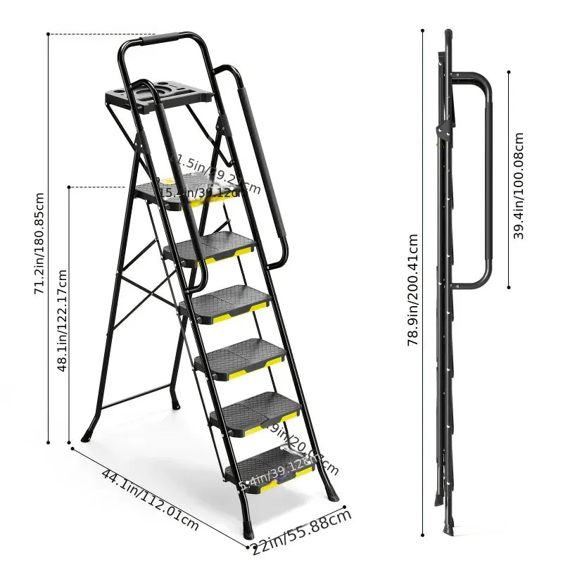 6-Step Heavy-Duty Folding Ladder with Handrails