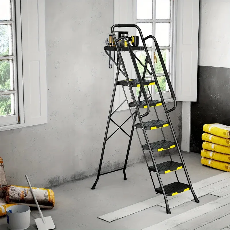 6-Step Heavy-Duty Folding Ladder with Handrails