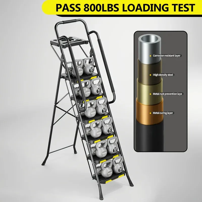 6-Step Heavy-Duty Folding Ladder with Handrails