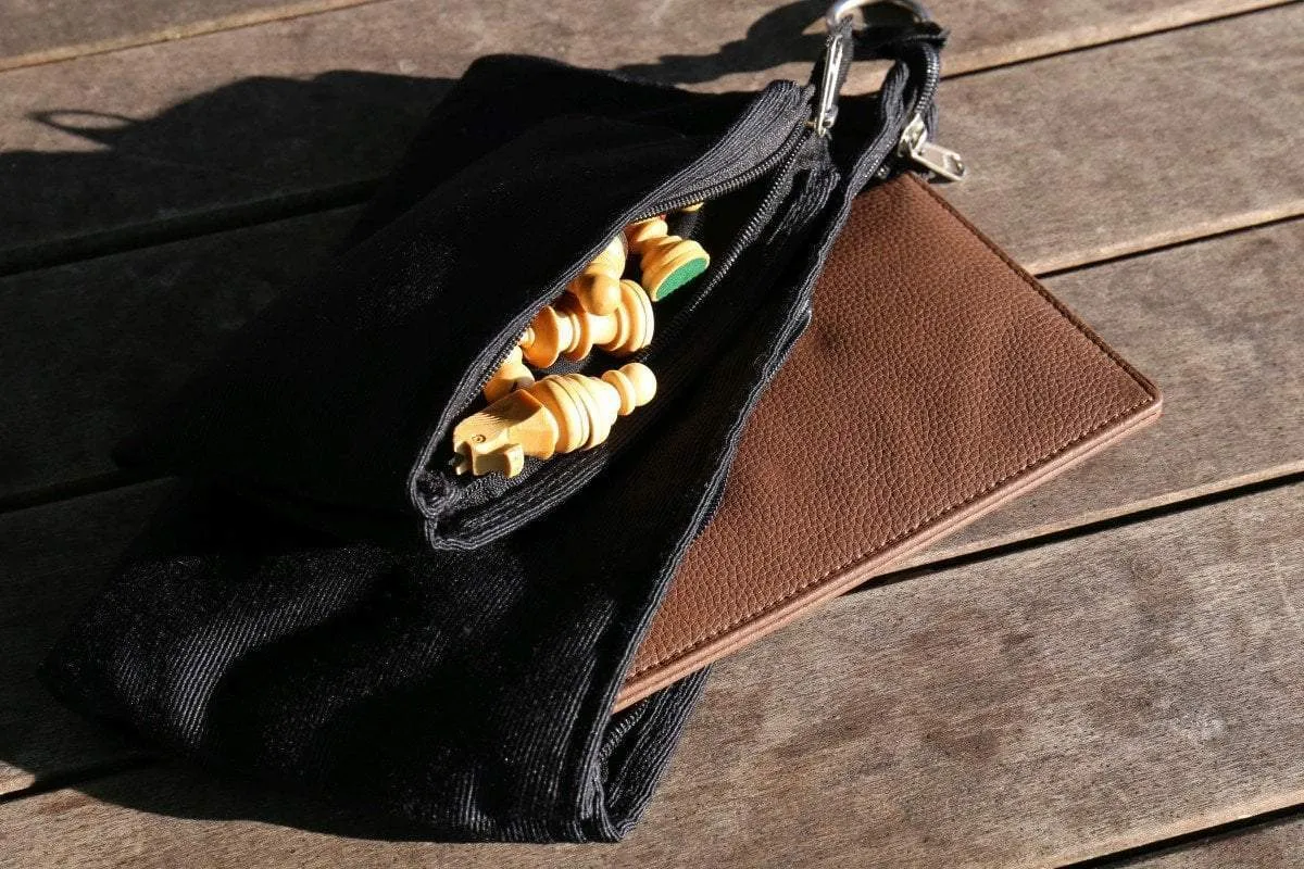 9" Milled Leather Travel Magnetic Chess Set with Wood Pieces