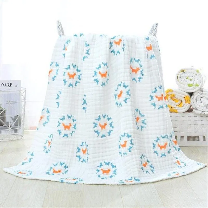 Baby Super Soft Cotton 6 Layer Blister Fabric Multi Design Muslin Swaddle Wrap Blankets