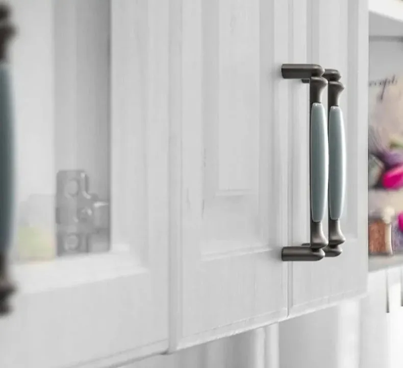 Blue Gray Ceramic Cabinet Knobs European Style