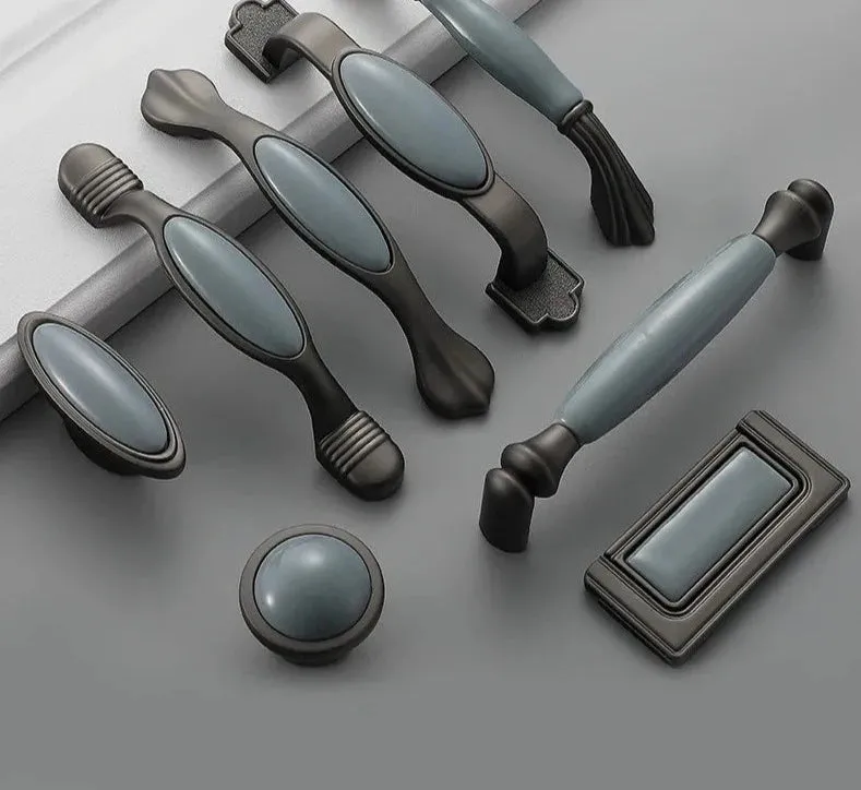 Blue Gray Ceramic Cabinet Knobs European Style