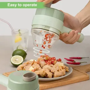 Compact 4-in-1 Electric Vegetable Cutter Set Handheld Garlic Mud Masher Chopper for Chili Onion Ginger Meat Mini Food Processor