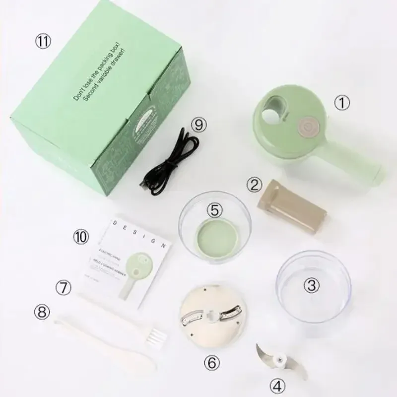 Compact 4-in-1 Electric Vegetable Cutter Set Handheld Garlic Mud Masher Chopper for Chili Onion Ginger Meat Mini Food Processor