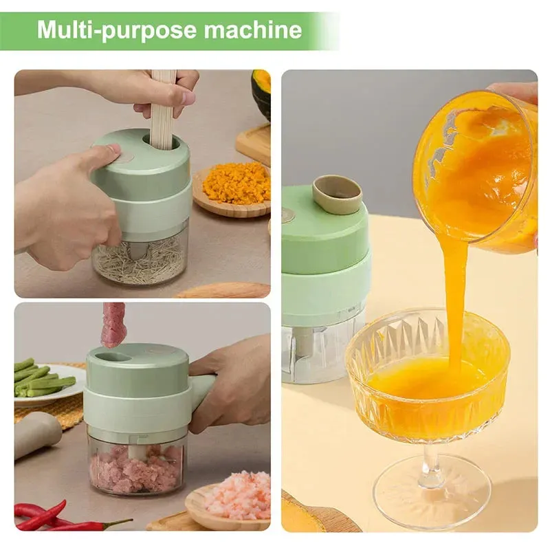 Compact 4-in-1 Electric Vegetable Cutter Set Handheld Garlic Mud Masher Chopper for Chili Onion Ginger Meat Mini Food Processor