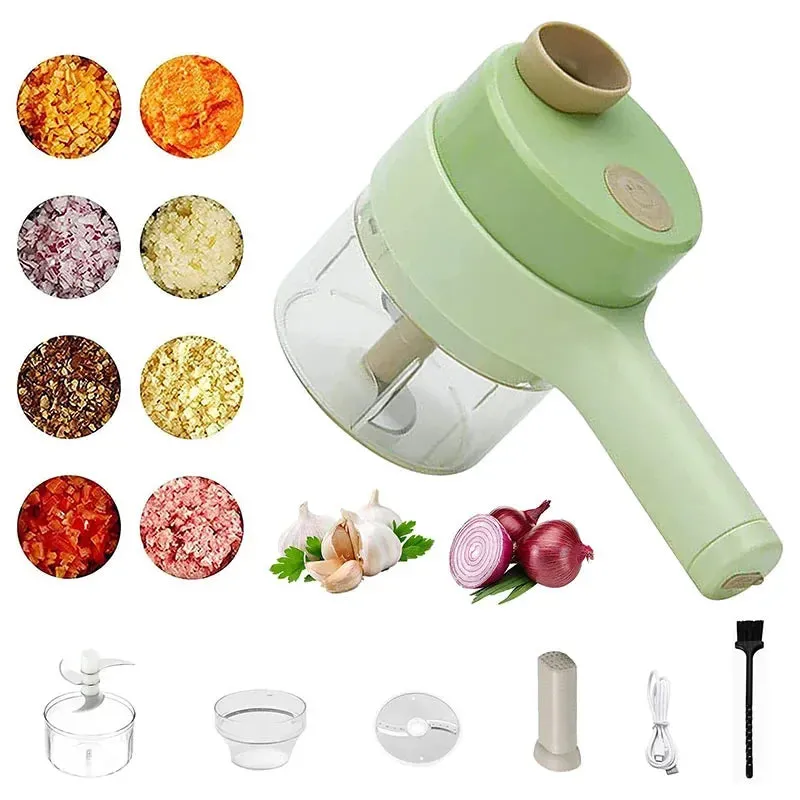 Compact 4-in-1 Electric Vegetable Cutter Set Handheld Garlic Mud Masher Chopper for Chili Onion Ginger Meat Mini Food Processor