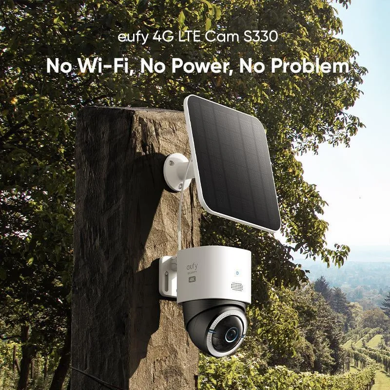 Eufy Security 4G LTE Cam S330, 4K Cellular Solar Security Cameras Wireless Outdoor, Pan and Tilt, 4G and Wi-Fi Duo-Mode, AI Tracking, with SIM Card and 32GB SD Card Colorful Automatic