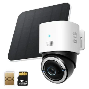 Eufy Security 4G LTE Cam S330, 4K Cellular Solar Security Cameras Wireless Outdoor, Pan and Tilt, 4G and Wi-Fi Duo-Mode, AI Tracking, with SIM Card and 32GB SD Card Colorful Automatic