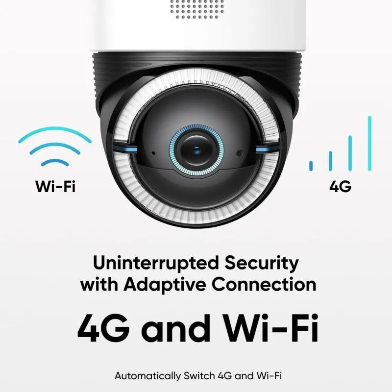 Eufy Security 4G LTE Cam S330, 4K Cellular Solar Security Cameras Wireless Outdoor, Pan and Tilt, 4G and Wi-Fi Duo-Mode, AI Tracking, with SIM Card and 32GB SD Card Colorful Automatic
