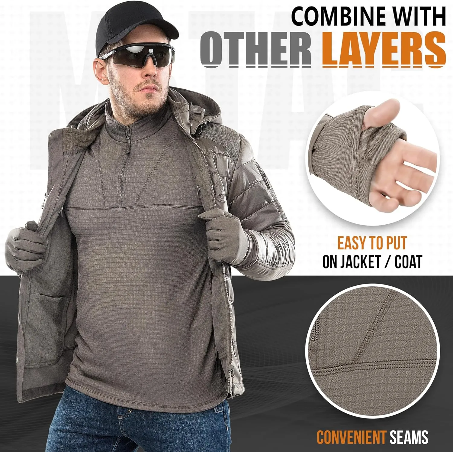 M-Tac Thermal Underwear for Men Fleece Lined Compression Shirt Delta Level 2