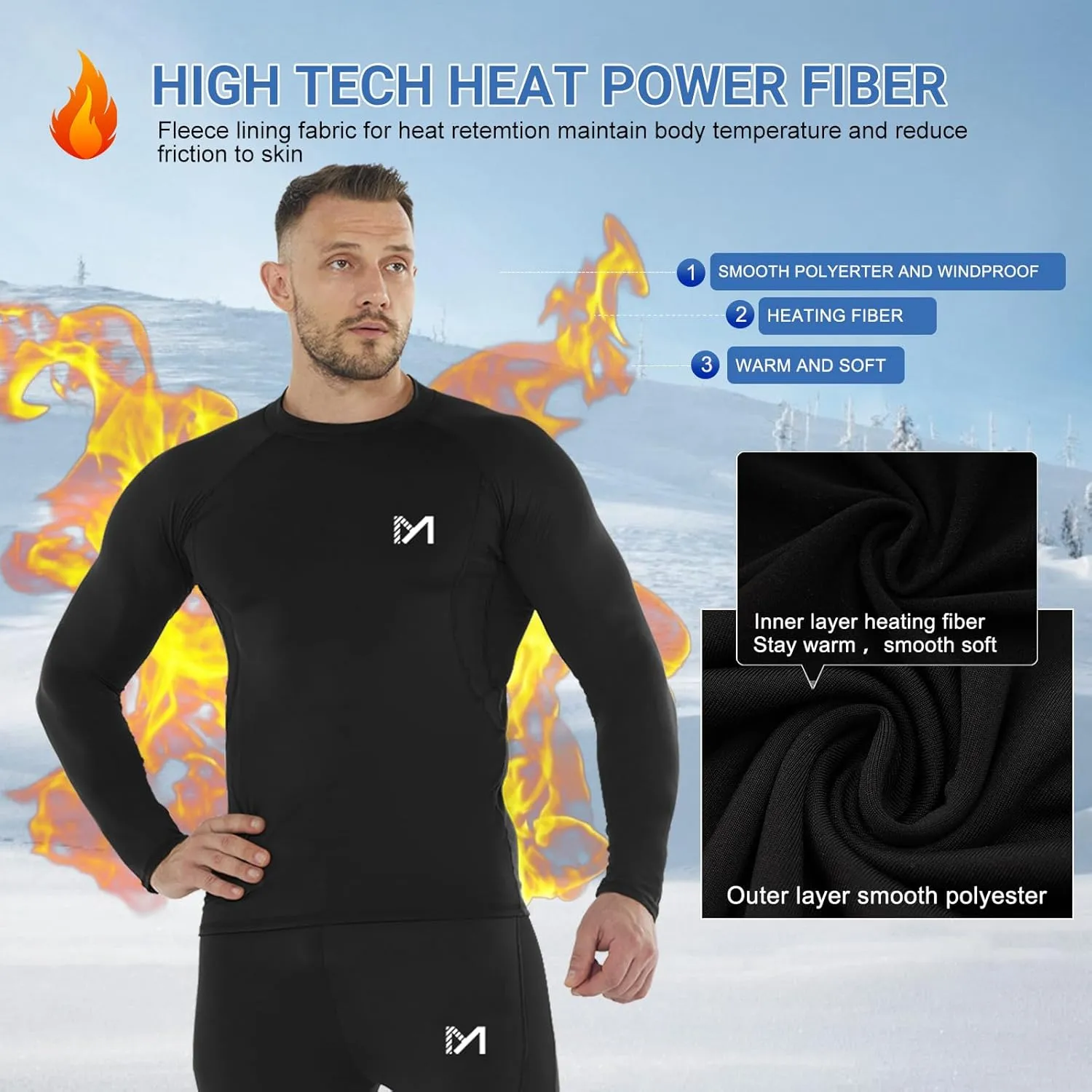 MEETWEE Thermal Shirts for Men, Mens Thermal Long Sleeve Shirt, Thermal Tops Men, Fleece Lined Undershirt Base Layer