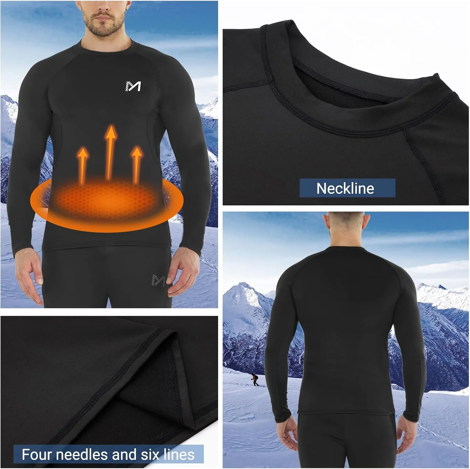 MEETWEE Thermal Shirts for Men, Mens Thermal Long Sleeve Shirt, Thermal Tops Men, Fleece Lined Undershirt Base Layer