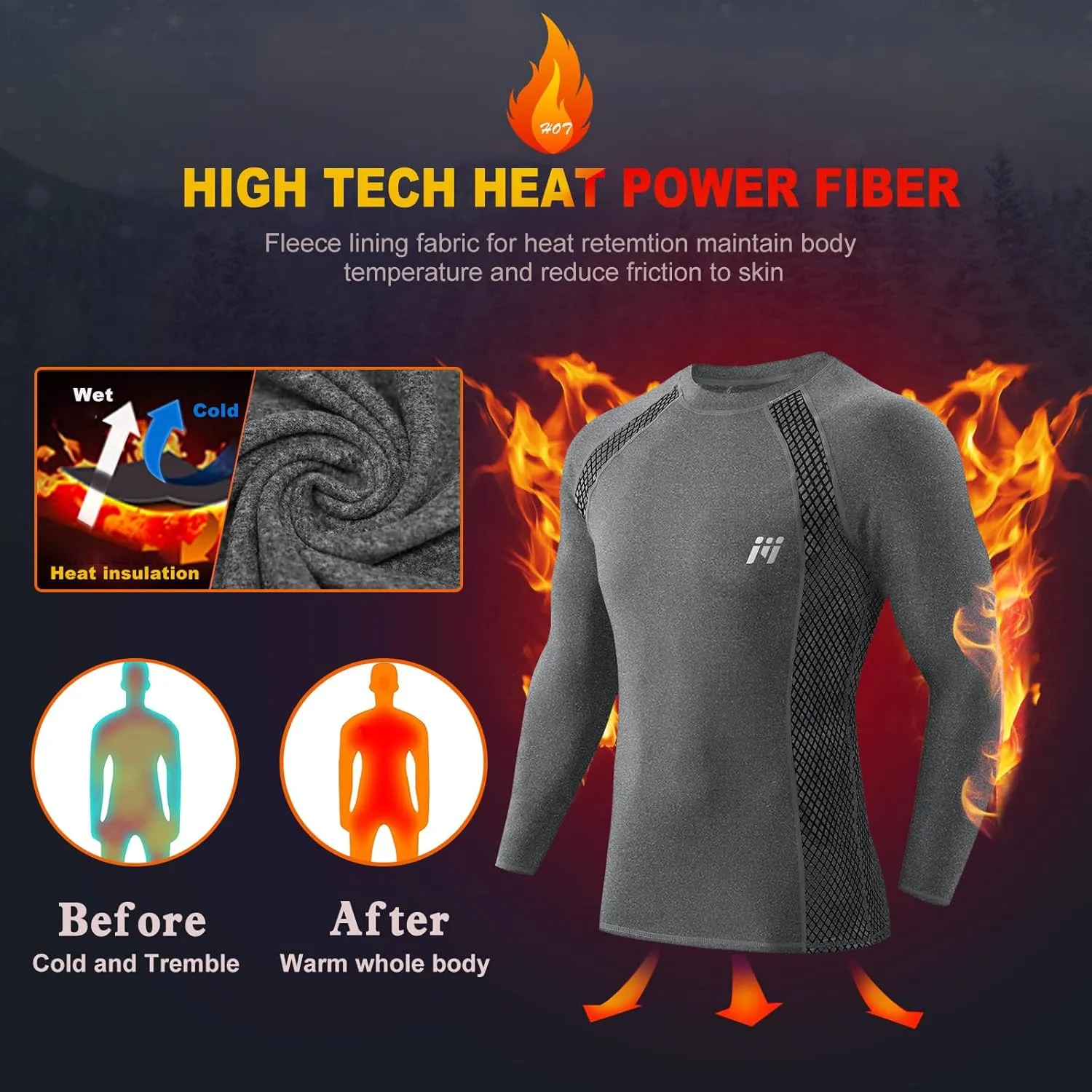 MEETWEE Thermal Shirts for Men, Mens Thermal Long Sleeve Shirt, Thermal Tops Men, Fleece Lined Undershirt Base Layer