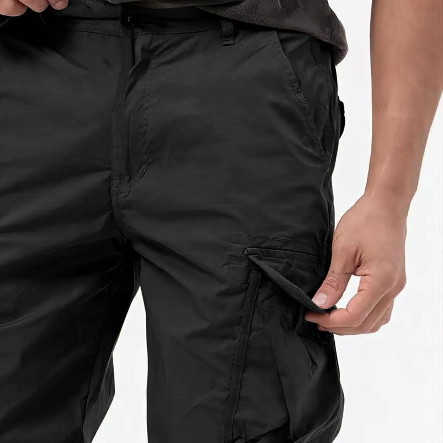 Men's Stretch Cargo Pants Outdoor Hiking Tapered Pants Solid Color Slim Fit Trousers Lightweight Baggy Work Trousers