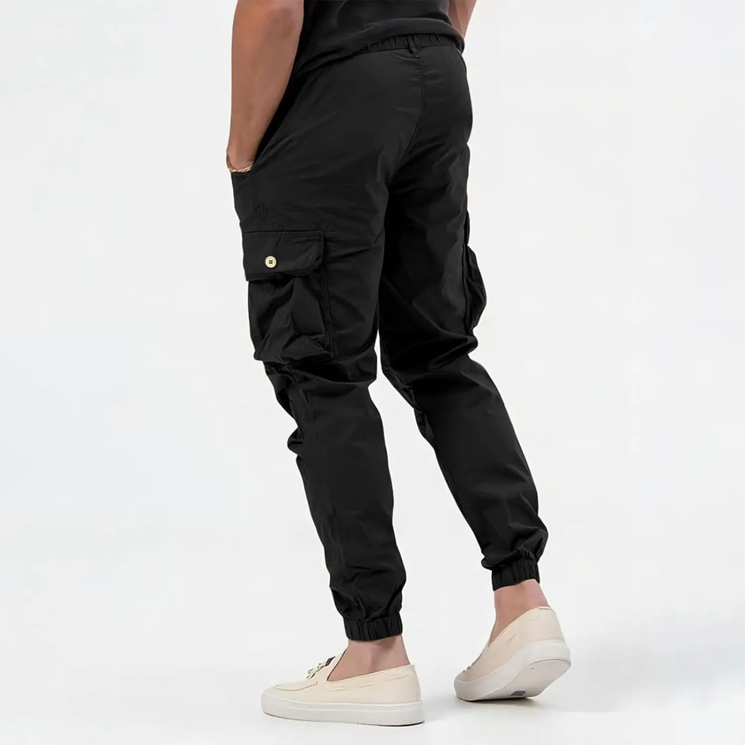 Men's Stretch Cargo Pants Outdoor Hiking Tapered Pants Solid Color Slim Fit Trousers Lightweight Baggy Work Trousers