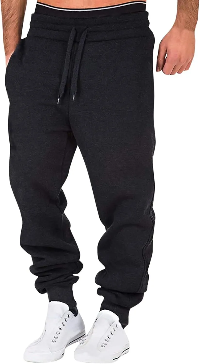 Mens Sweatpants with Pockets Sweatpants for Men Cargo Pants Fleece Joggers Elastic Waist Baggy Drawstring Trousers