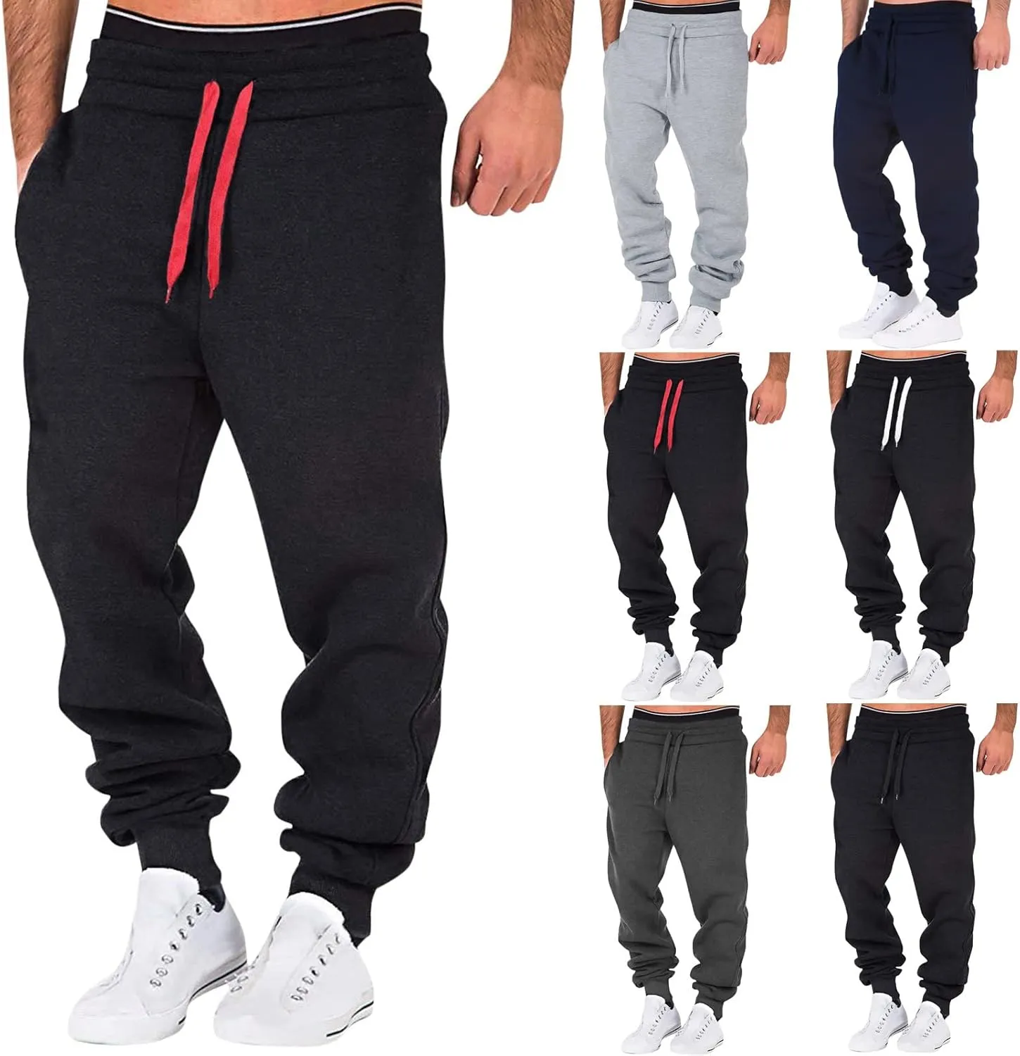 Mens Sweatpants with Pockets Sweatpants for Men Cargo Pants Fleece Joggers Elastic Waist Baggy Drawstring Trousers
