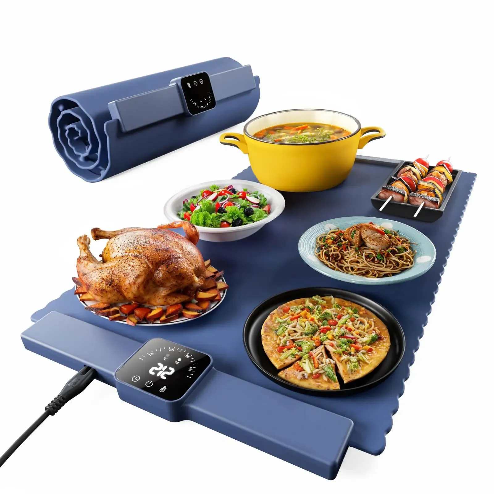 Portable Food Warming Mat with Auto-Off Timer and 5 Temperature Settings Quick Heating Pad for Cookware Parts