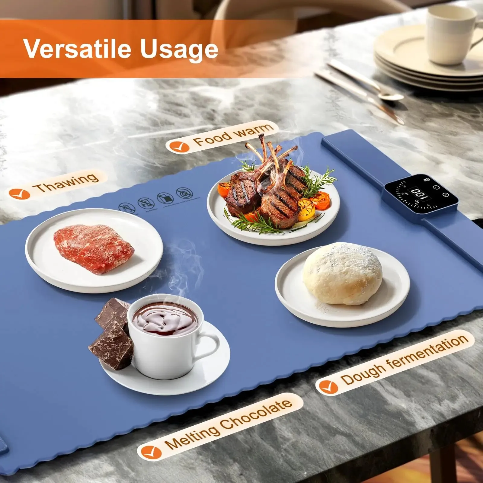 Portable Food Warming Mat with Auto-Off Timer and 5 Temperature Settings Quick Heating Pad for Cookware Parts
