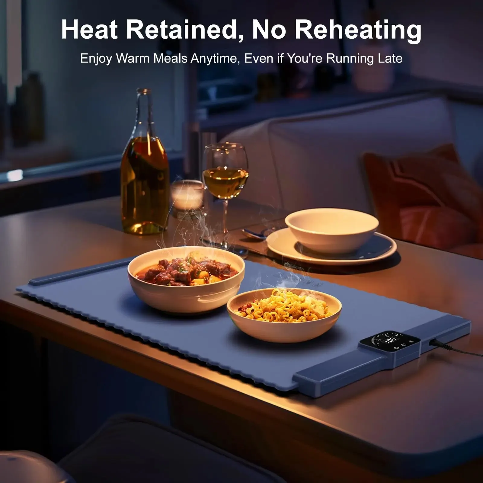 Portable Food Warming Mat with Auto-Off Timer and 5 Temperature Settings Quick Heating Pad for Cookware Parts