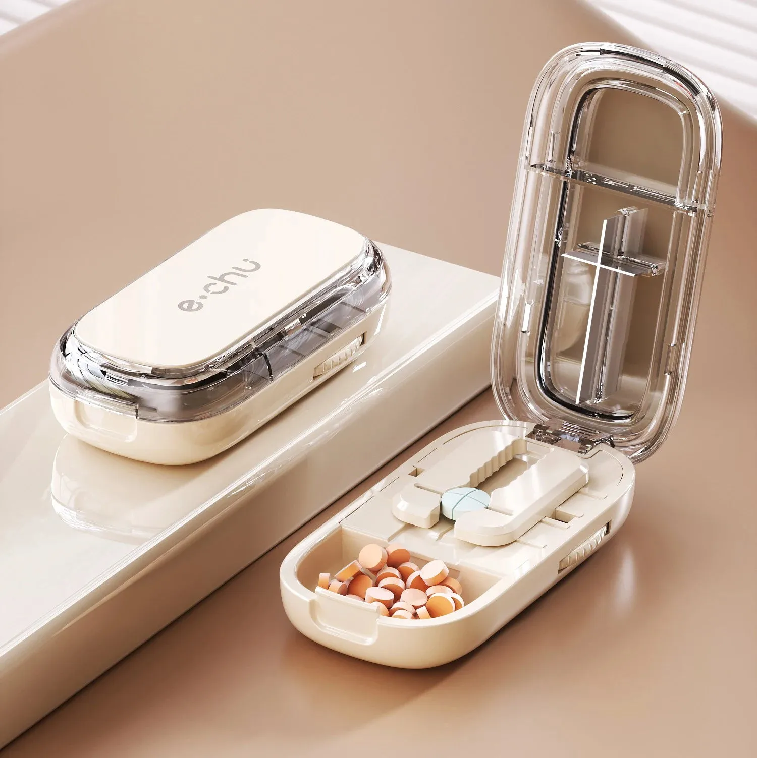 Portable Quartering Pill Cutter Storage Box Drug Tablet Medicine Dustproof Divider Organizer for Short Term Use