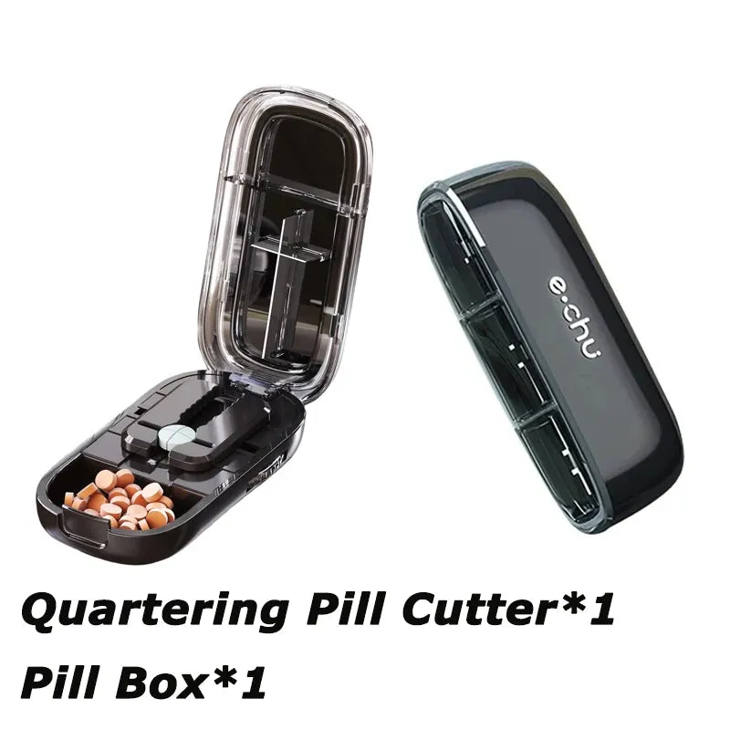 Portable Quartering Pill Cutter Storage Box Drug Tablet Medicine Dustproof Divider Organizer for Short Term Use