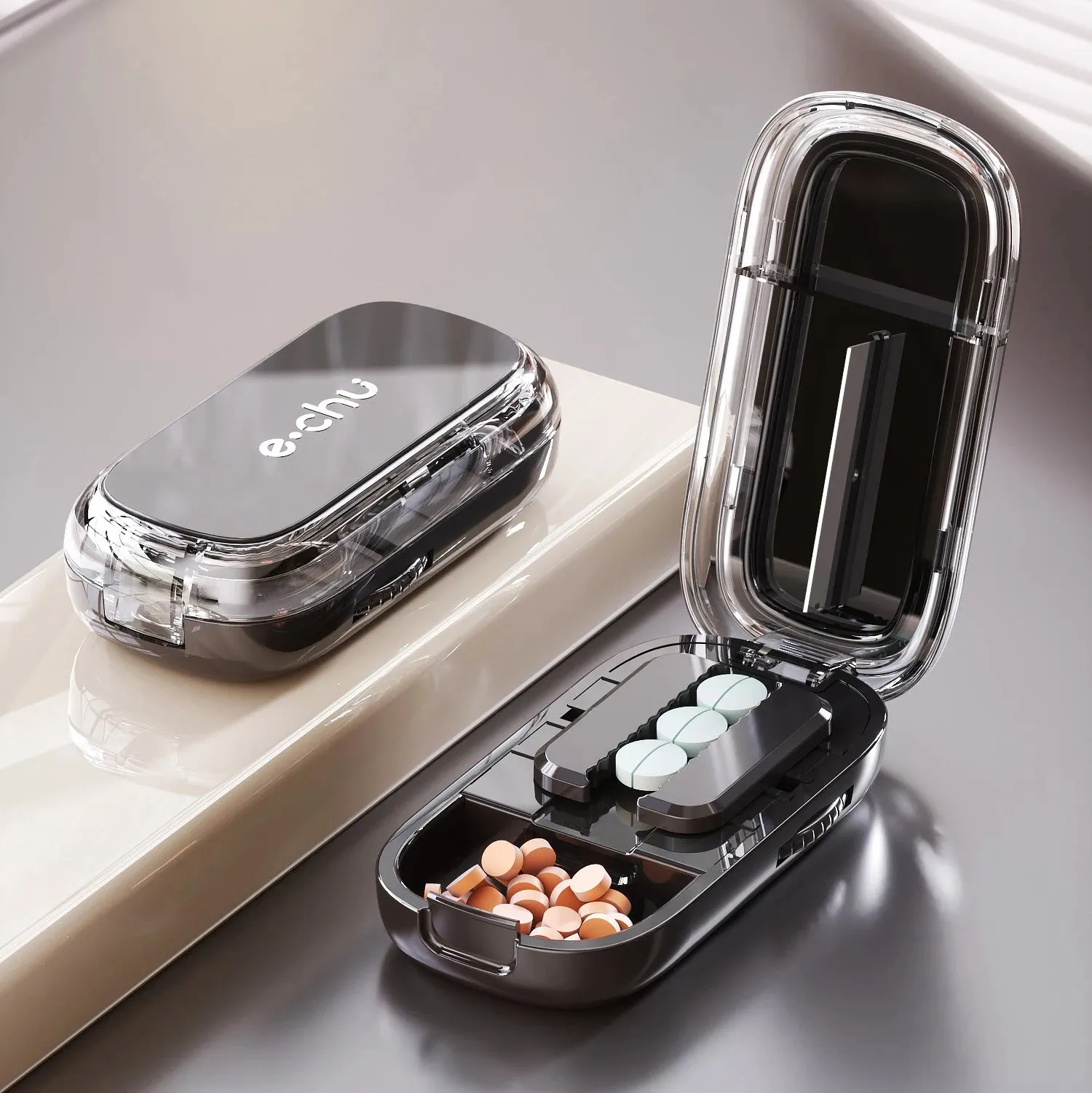 Portable Quartering Pill Cutter Storage Box Drug Tablet Medicine Dustproof Divider Organizer for Short Term Use