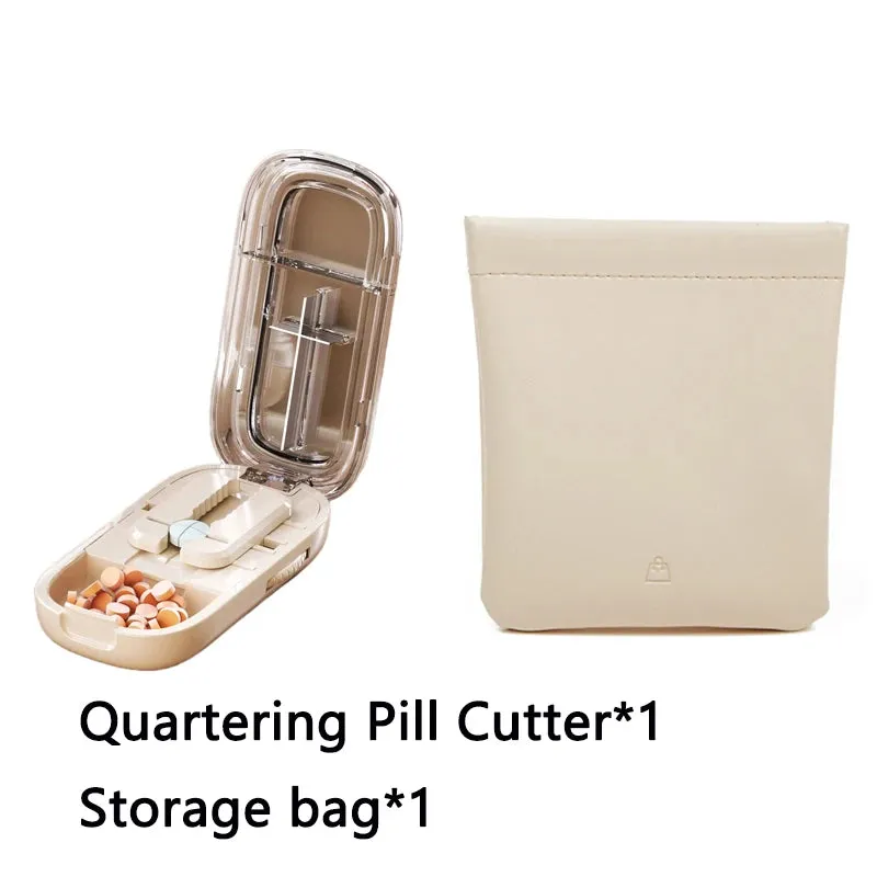 Portable Quartering Pill Cutter Storage Box Drug Tablet Medicine Dustproof Divider Organizer for Short Term Use