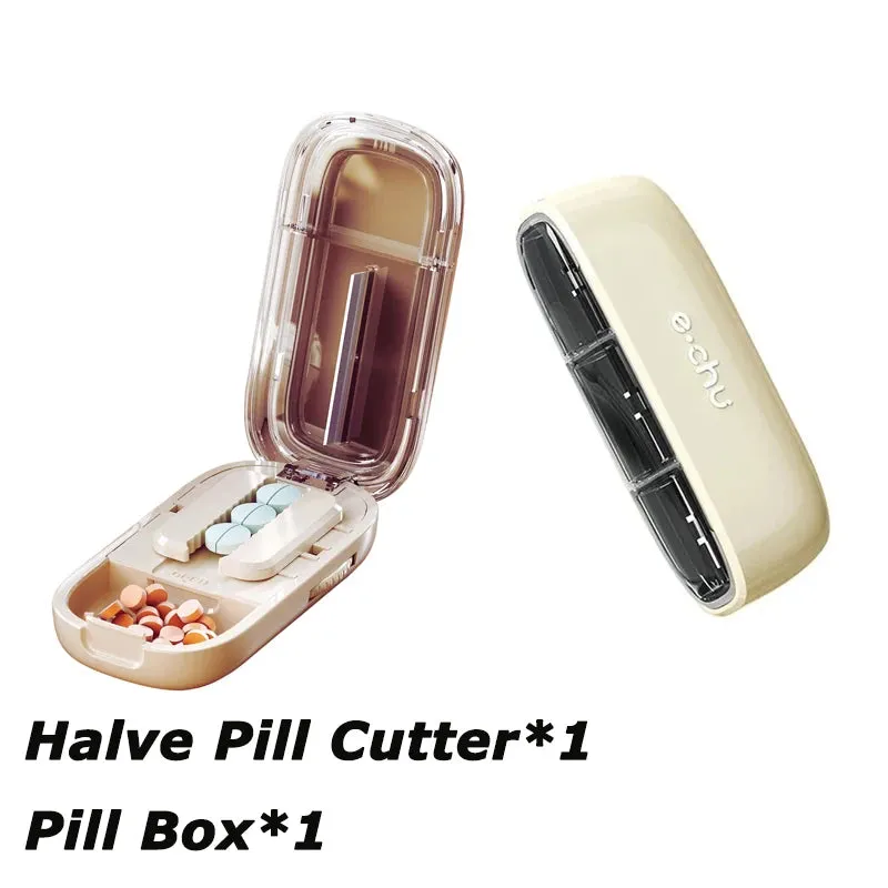 Portable Quartering Pill Cutter Storage Box Drug Tablet Medicine Dustproof Divider Organizer for Short Term Use