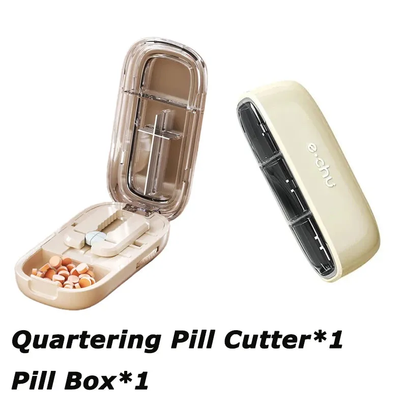 Portable Quartering Pill Cutter Storage Box Drug Tablet Medicine Dustproof Divider Organizer for Short Term Use