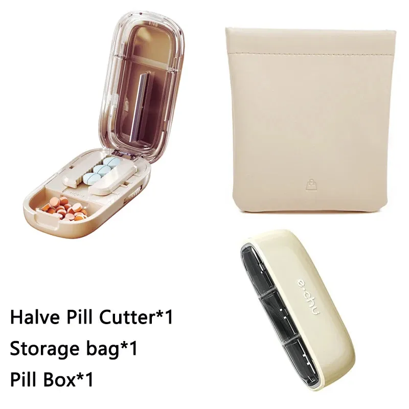 Portable Quartering Pill Cutter Storage Box Drug Tablet Medicine Dustproof Divider Organizer for Short Term Use