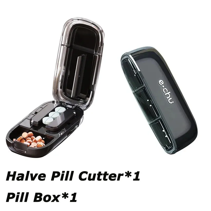 Portable Quartering Pill Cutter Storage Box Drug Tablet Medicine Dustproof Divider Organizer for Short Term Use