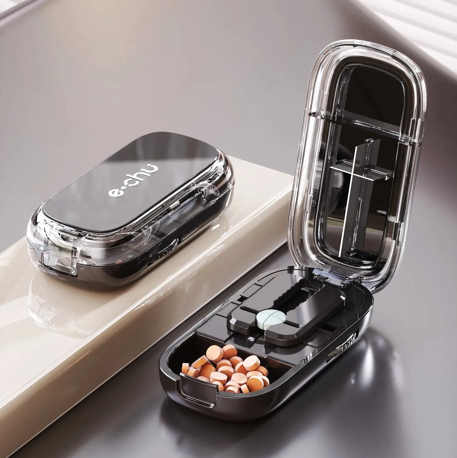 Portable Quartering Pill Cutter Storage Box Drug Tablet Medicine Dustproof Divider Organizer for Short Term Use