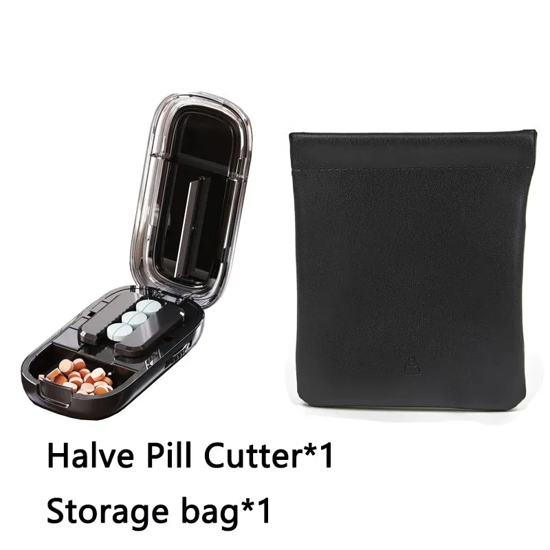 Portable Quartering Pill Cutter Storage Box Drug Tablet Medicine Dustproof Divider Organizer for Short Term Use