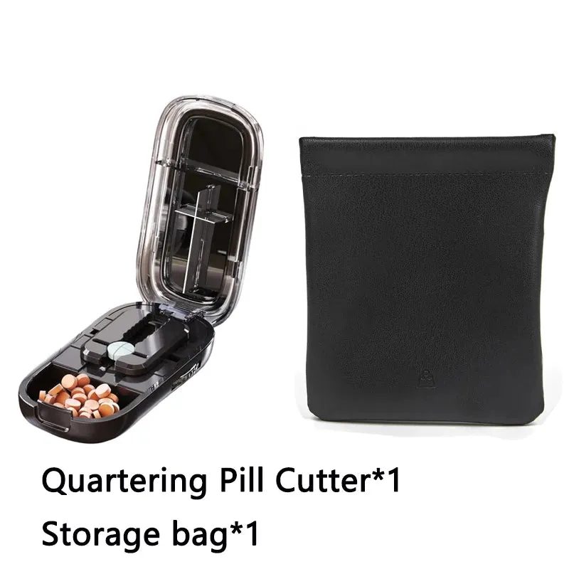 Portable Quartering Pill Cutter Storage Box Drug Tablet Medicine Dustproof Divider Organizer for Short Term Use
