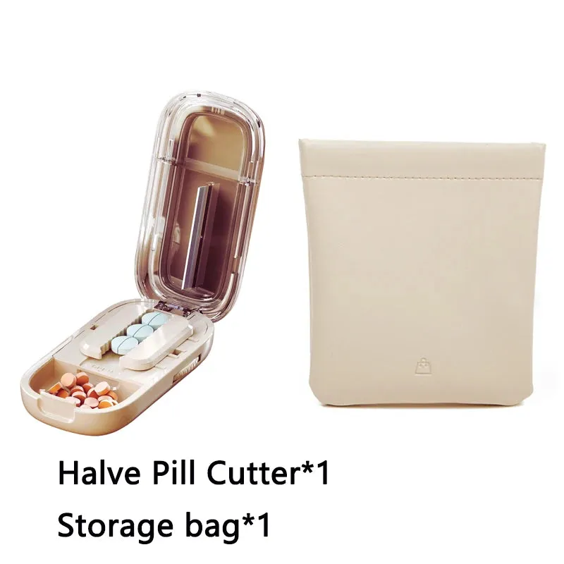 Portable Quartering Pill Cutter Storage Box Drug Tablet Medicine Dustproof Divider Organizer for Short Term Use