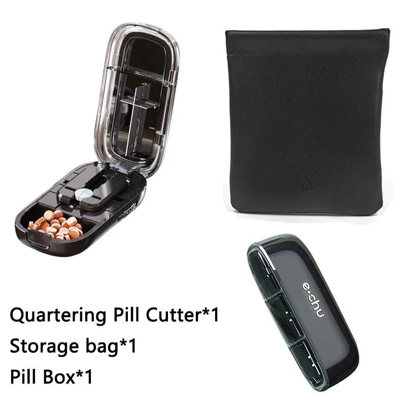 Portable Quartering Pill Cutter Storage Box Drug Tablet Medicine Dustproof Divider Organizer for Short Term Use